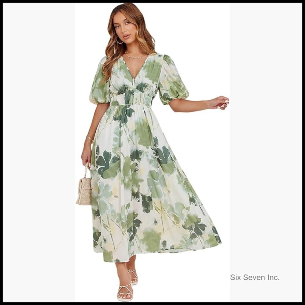 Polyester Maxi Dress with V-Neck for Wedding Guest